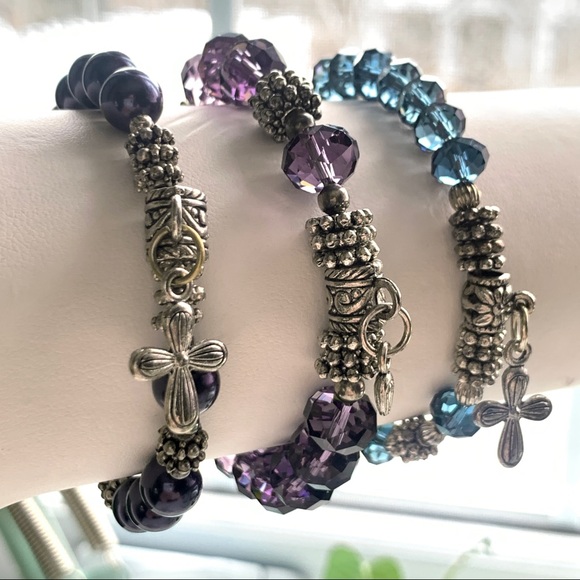 Swarovski Pearl & Czech Crystal Trio Bracelet Set - Picture 2 of 13